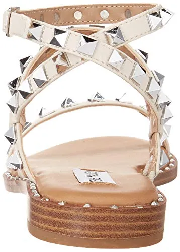Steve Madden Womens Sandals Travel Bone Ankle Strap Embellished Flat Sandals Sandals