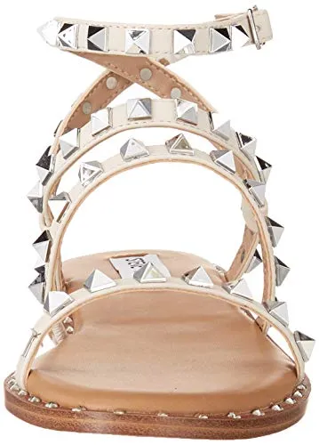 Steve Madden Womens Sandals Travel Bone Ankle Strap Embellished Flat Sandals Sandals