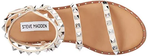 Steve Madden Womens Sandals Travel Bone Ankle Strap Embellished Flat Sandals Sandals