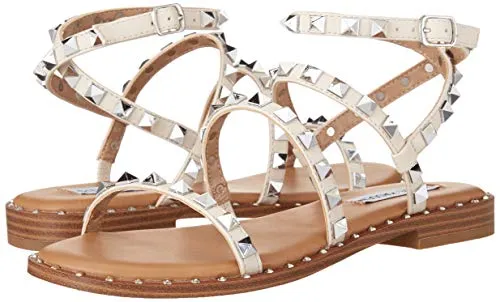 Steve Madden Womens Sandals Travel Bone Ankle Strap Embellished Flat Sandals Sandals