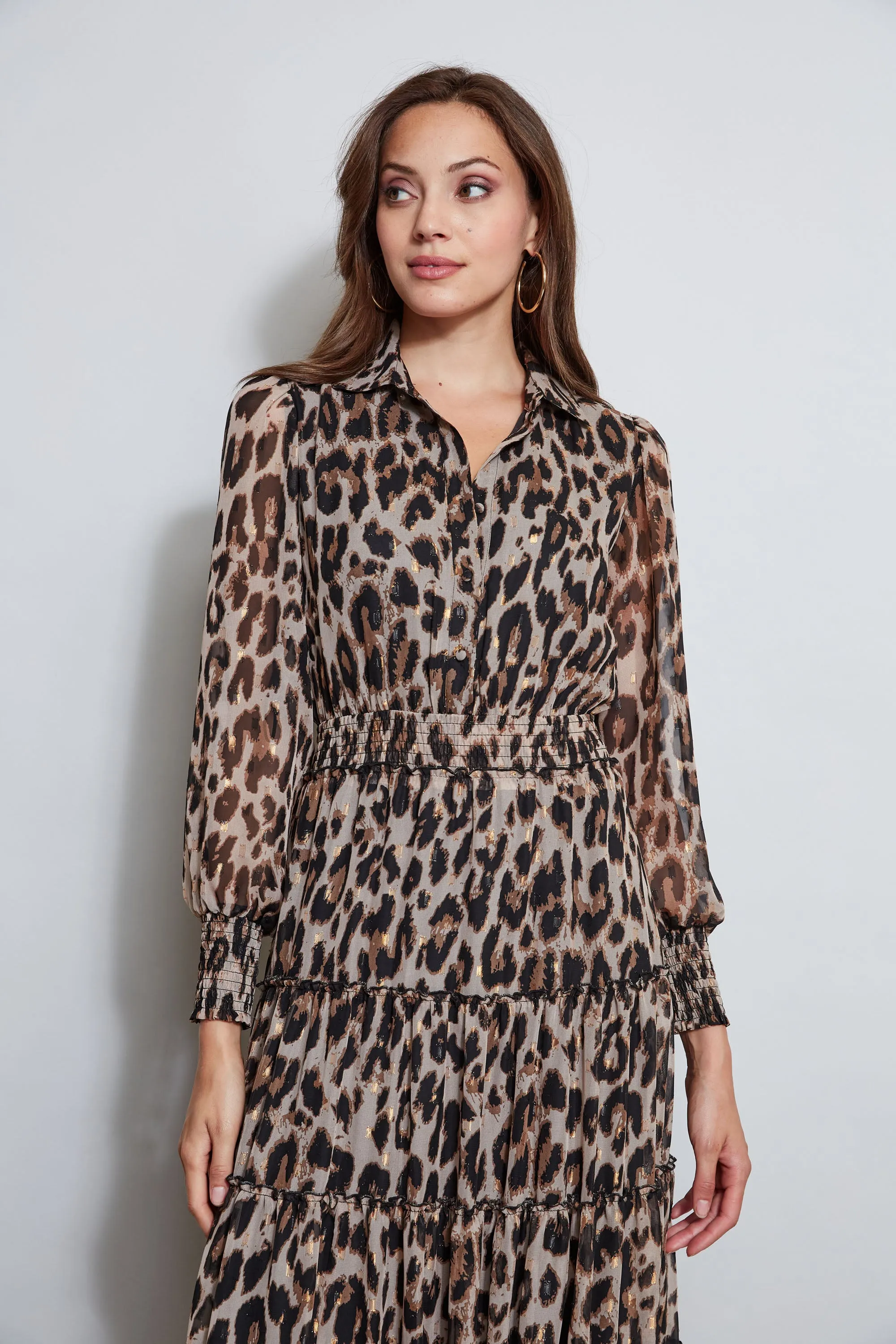 T Tahari Leopard Maxi Shirt Dress