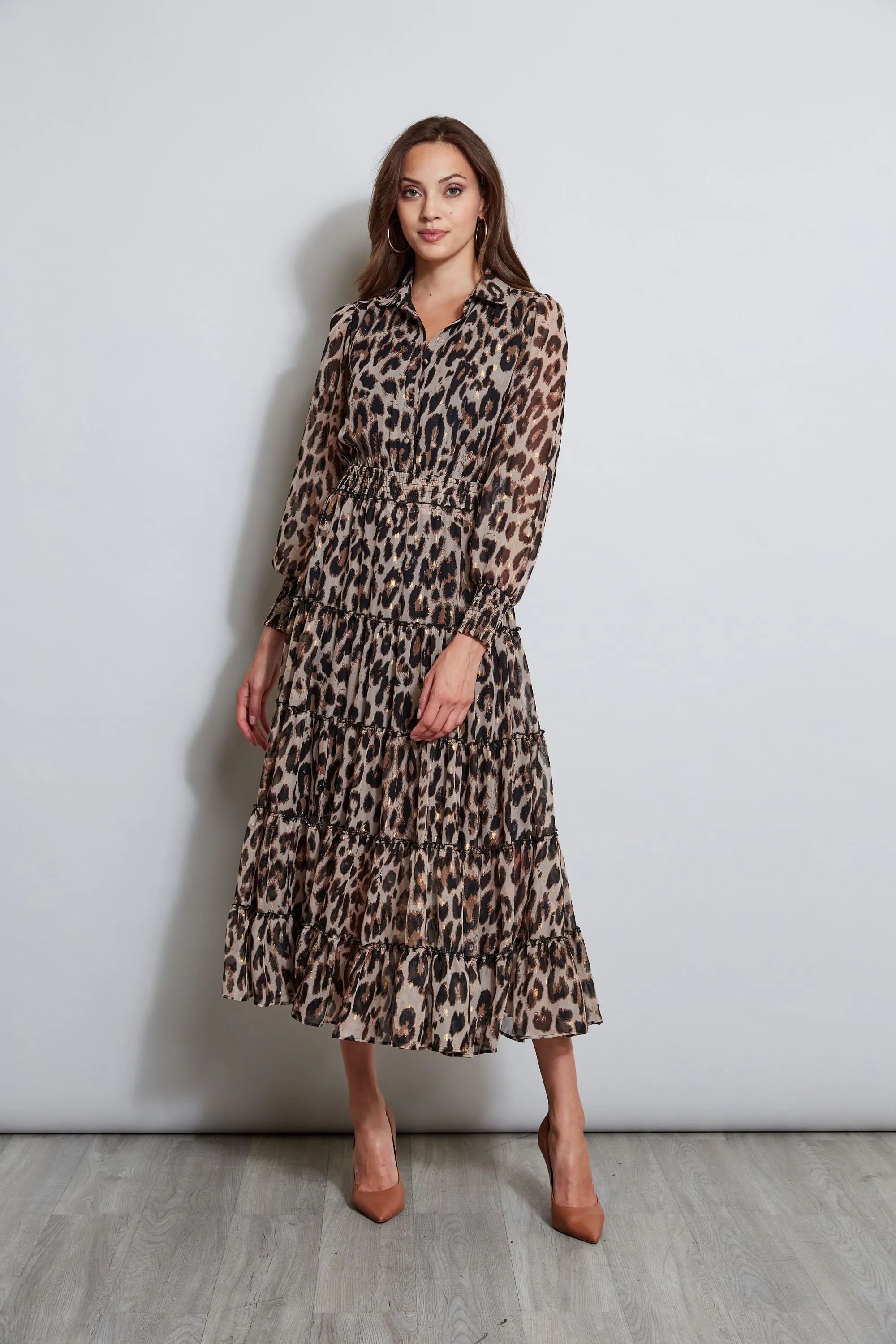 T Tahari Leopard Maxi Shirt Dress