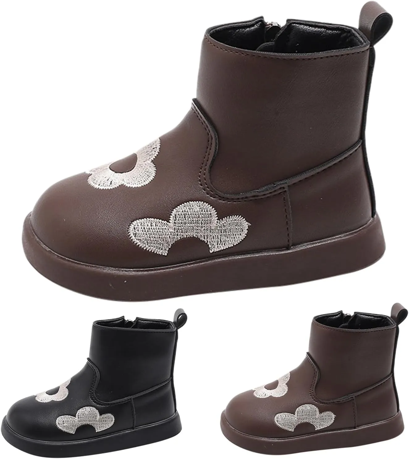 Toddler/Little Girls Short Ankle Boots Kids Flower Embroidery Side Zipper Dress Booties Casual School Flat Teenage Boots