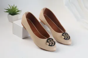 TORY BURCH CLAIRE BALLET FLAT PUMPS - BEIGE