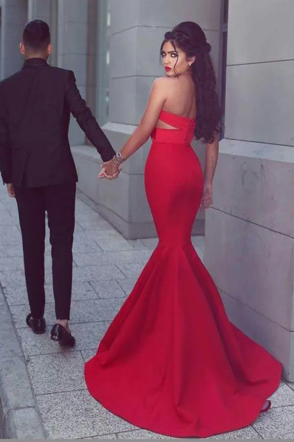 Unique Sleeveless Red Mermaid Two Piece Sweetheart Neck Prom Dresses, SP392