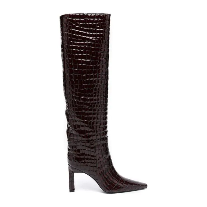 Women's Leather High Heel Pointed Toe Knee High Boots Spring Autumn